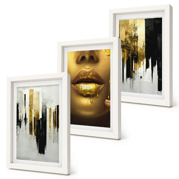 Ensemble de 3 tableaux Peinture abstraite et portrait d'une femme