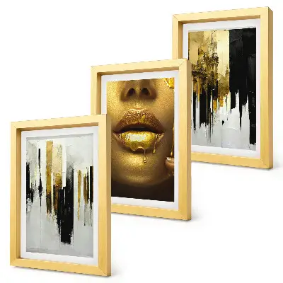 Peinture abstraite et portrait d'une femme ensemble de 3 tableaux