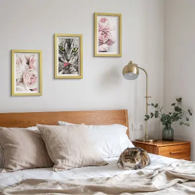 Tableaux chat parmi des roses et des pivoines lot de 3 pièces