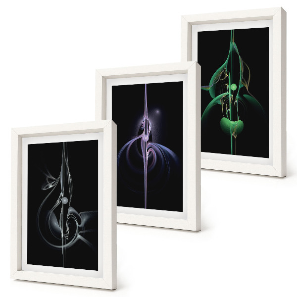Ensemble de 3 tableaux Motifs abstraits dans des tons de noir et de couleur