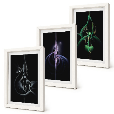 Ensemble de 3 tableaux Motifs abstraits dans des tons de noir et de couleur