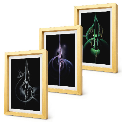 Ensemble de 3 tableaux Motifs abstraits dans des tons de noir et de couleur