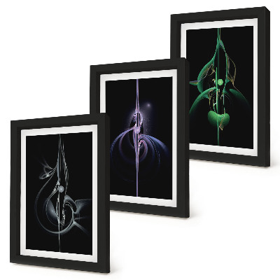 Ensemble de 3 tableaux Motifs abstraits dans des tons de noir et de couleur