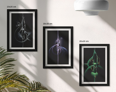 Ensemble de 3 tableaux Motifs abstraits dans des tons de noir et de couleur