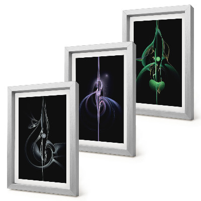 Ensemble de 3 tableaux Motifs abstraits dans des tons de noir et de couleur