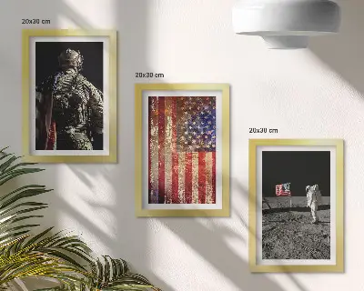 Ensemble de 3 tableaux représentant les symboles nationaux et le drapeau des États-Unis