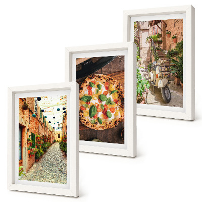 Lot de 3 tableaux Des rues charmantes avec des plantes et des pizzas italiennes