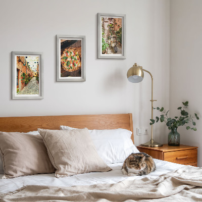 Lot de 3 tableaux Des rues charmantes avec des plantes et des pizzas italiennes