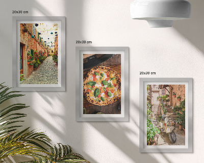Lot de 3 tableaux Des rues charmantes avec des plantes et des pizzas italiennes