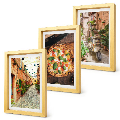 Lot de 3 tableaux Des rues charmantes avec des plantes et des pizzas italiennes
