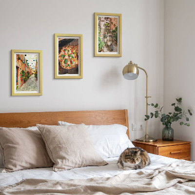 Lot de 3 tableaux Des rues charmantes avec des plantes et des pizzas italiennes