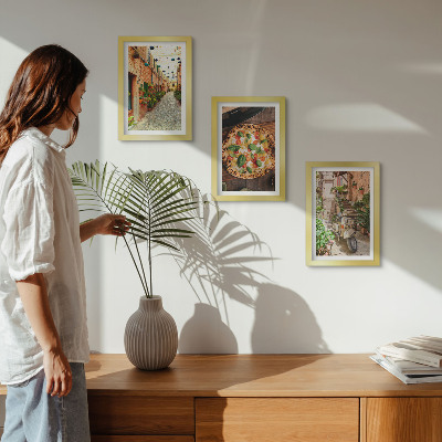 Lot de 3 tableaux Des rues charmantes avec des plantes et des pizzas italiennes