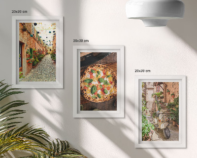 Lot de 3 tableaux Des rues charmantes avec des plantes et des pizzas italiennes
