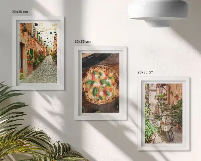 Lot de 3 tableaux représentant des rues charmantes avec des plantes et des pizzas italiennes
