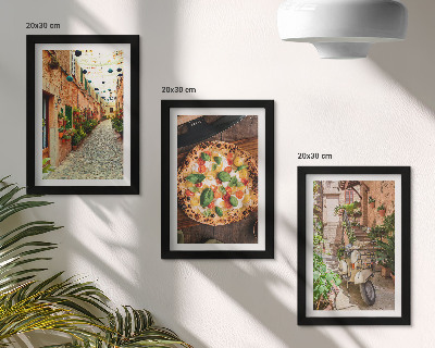 Lot de 3 tableaux Des rues charmantes avec des plantes et des pizzas italiennes