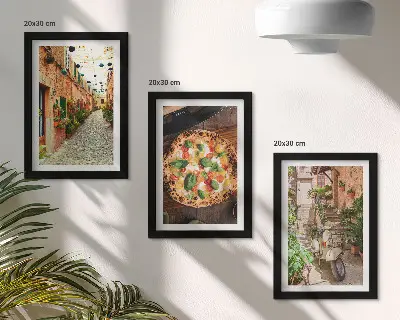 Lot de 3 tableaux représentant des rues charmantes avec des plantes et des pizzas italiennes