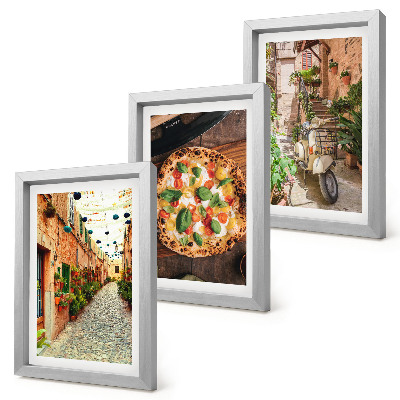 Lot de 3 tableaux Des rues charmantes avec des plantes et des pizzas italiennes