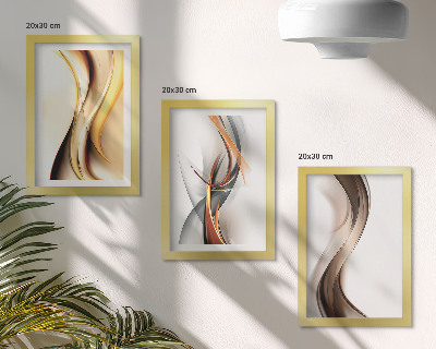 Ensemble de 3 tableaux Vagues dans les tons de jaune, de gris et de brun