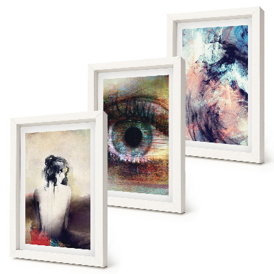 Mur de cadres Portrait d'un œil de femme, couleurs abstraites, émotions
