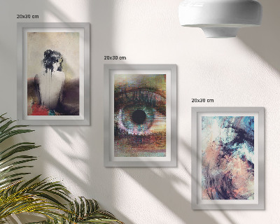 Mur de cadres Portrait d'un œil de femme, couleurs abstraites, émotions