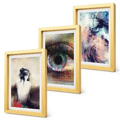 Mur de cadres portrait d'un œil de femme aux couleurs abstraites représentant des émotions