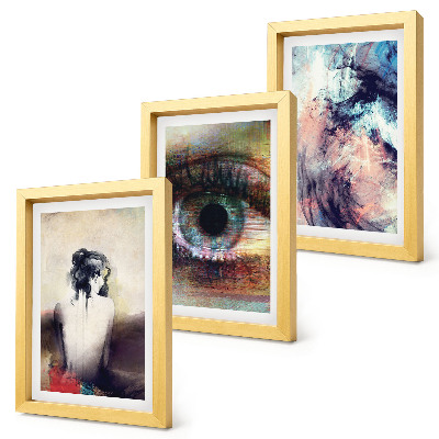 Mur de cadres Portrait d'un œil de femme, couleurs abstraites, émotions