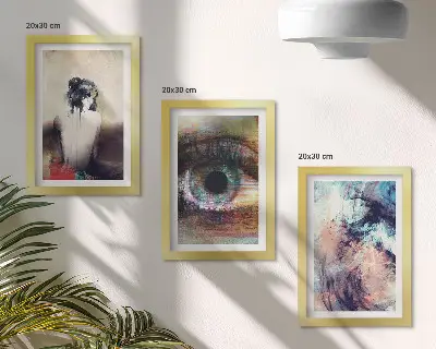 Mur de cadres portrait d'un œil de femme aux couleurs abstraites représentant des émotions