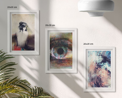 Mur de cadres Portrait d'un œil de femme, couleurs abstraites, émotions