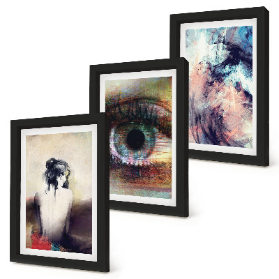 Mur de cadres Portrait d'un œil de femme, couleurs abstraites, émotions