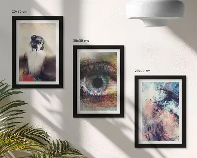 Mur de cadres portrait d'un œil de femme aux couleurs abstraites représentant des émotions