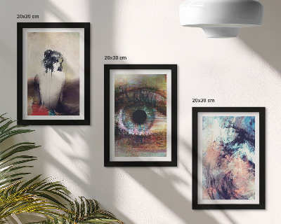 Mur de cadres Portrait d'un œil de femme, couleurs abstraites, émotions