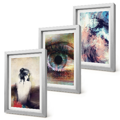 Mur de cadres Portrait d'un œil de femme, couleurs abstraites, émotions