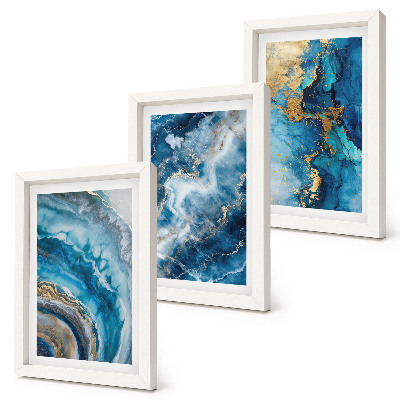 Lot de 3 tableaux Motifs abstraits bleus dans trois tableaux