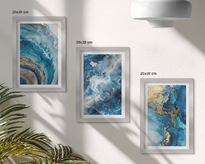 Lot de 3 tableaux Motifs abstraits bleus dans trois tableaux