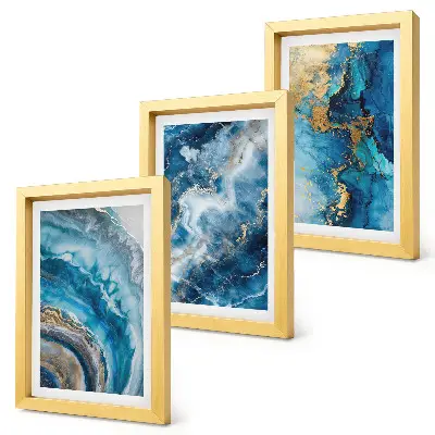 Lot de 3 tableaux avec motifs abstraits bleus