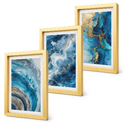 Lot de 3 tableaux Motifs abstraits bleus dans trois tableaux