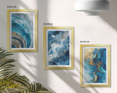Lot de 3 tableaux Motifs abstraits bleus dans trois tableaux