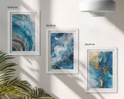Lot de 3 tableaux avec motifs abstraits bleus