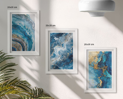 Lot de 3 tableaux Motifs abstraits bleus dans trois tableaux