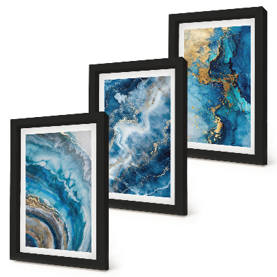 Lot de 3 tableaux Motifs abstraits bleus dans trois tableaux