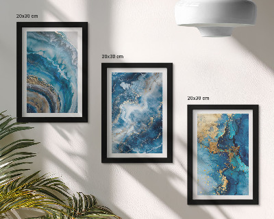 Lot de 3 tableaux Motifs abstraits bleus dans trois tableaux