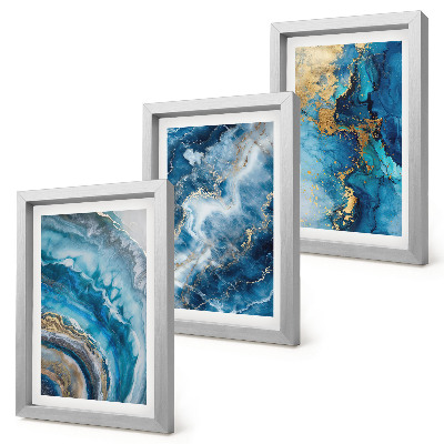 Lot de 3 tableaux Motifs abstraits bleus dans trois tableaux