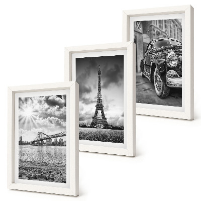 Lot de 3 tableaux Vues de la ville, ponts, tour Eiffel, voiture de collection