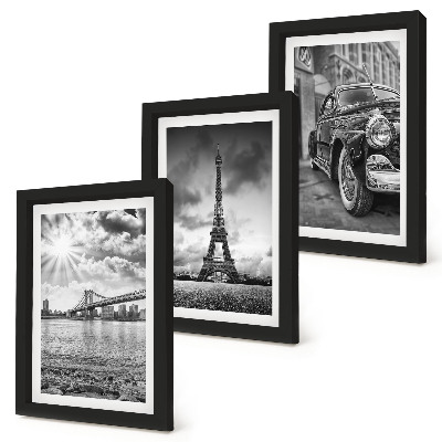 Lot de 3 tableaux Vues de la ville, ponts, tour Eiffel, voiture de collection