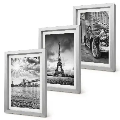 Lot de 3 tableaux représentant des vues de la ville avec ses ponts, la tour Eiffel et une voiture de collection