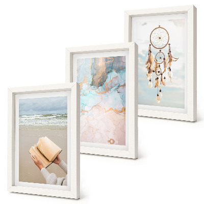 Ensemble de 3 tableaux Livre de lecture abstrait sur le thème de la mer et attrape-rêves bohème