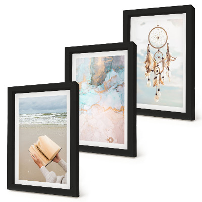 Ensemble de 3 tableaux Livre de lecture abstrait sur le thème de la mer et attrape-rêves bohème