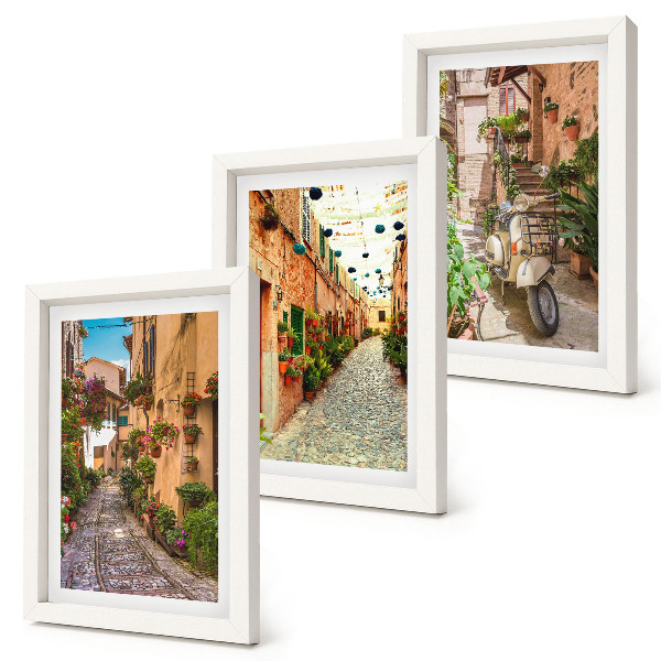 Lot de 3 tableaux Des rues charmantes et fleuries dans une ambiance italienne