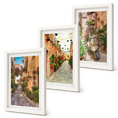 Lot de 3 tableaux Des rues charmantes et fleuries dans une ambiance italienne