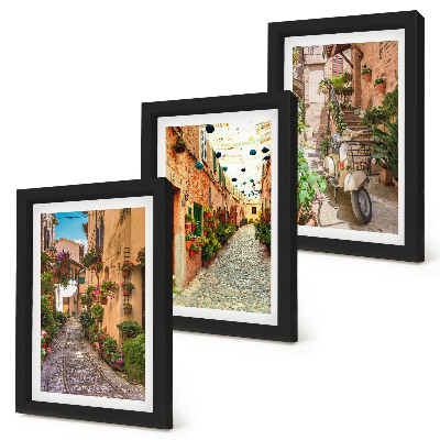 Lot de 3 tableaux Des rues charmantes et fleuries dans une ambiance italienne